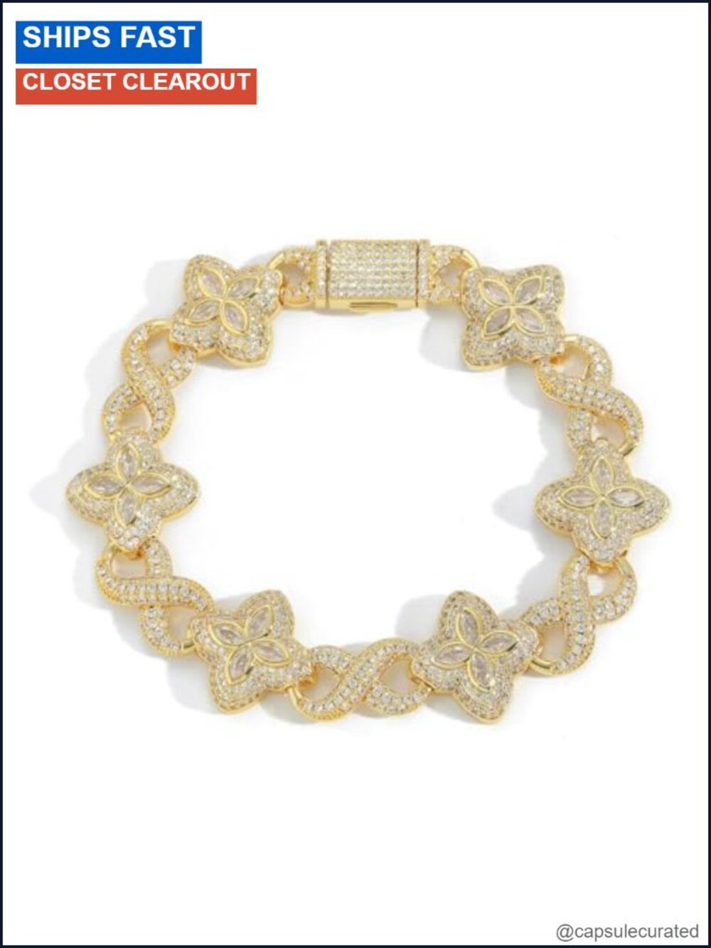 Mens Womens Cuban Link Bracelet 14k Gold Plated CZ Cross Charm 7 Inch